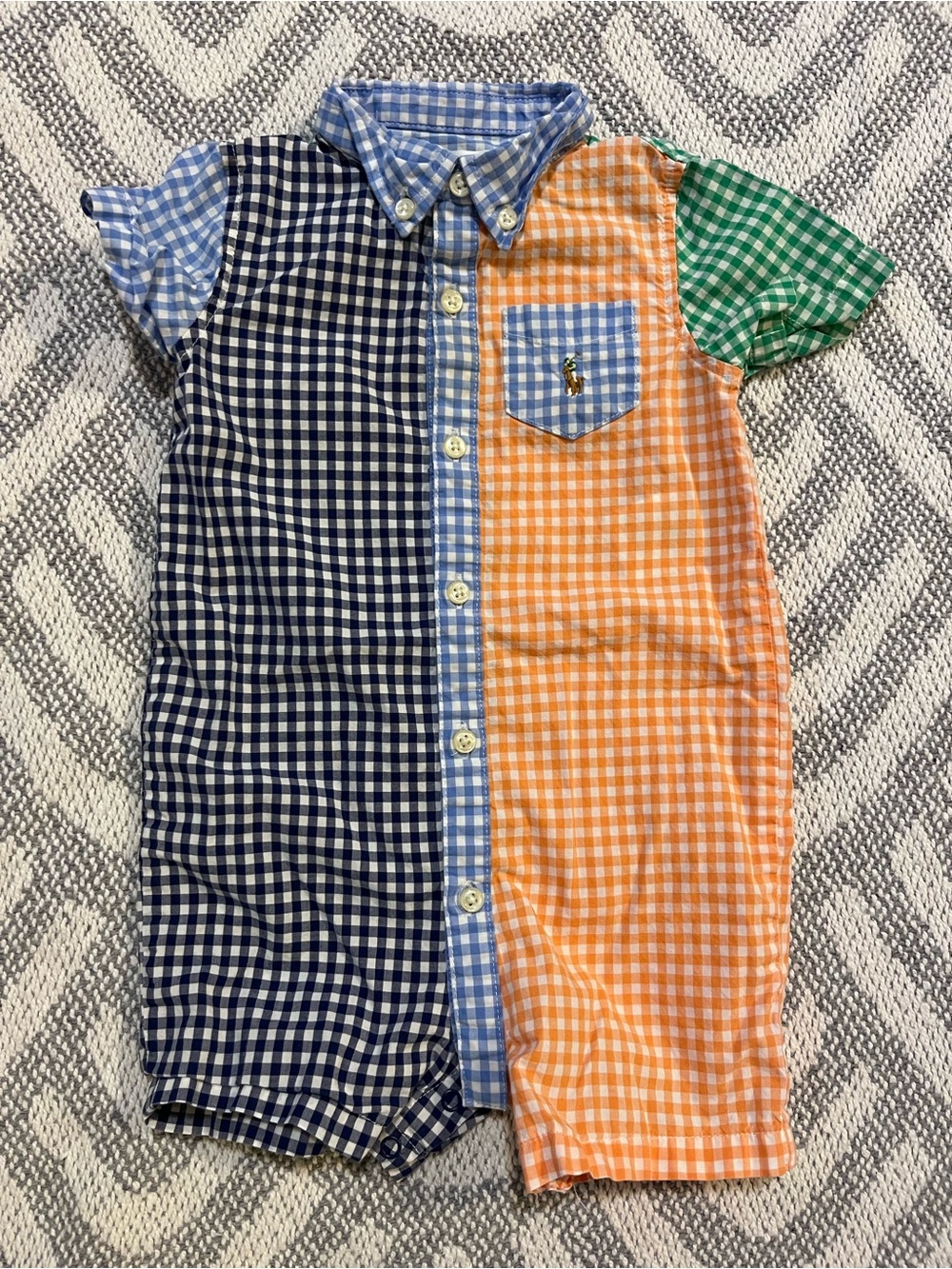 RALPH LAUREN Baby Multi-Color Checkered Romper 9 Months